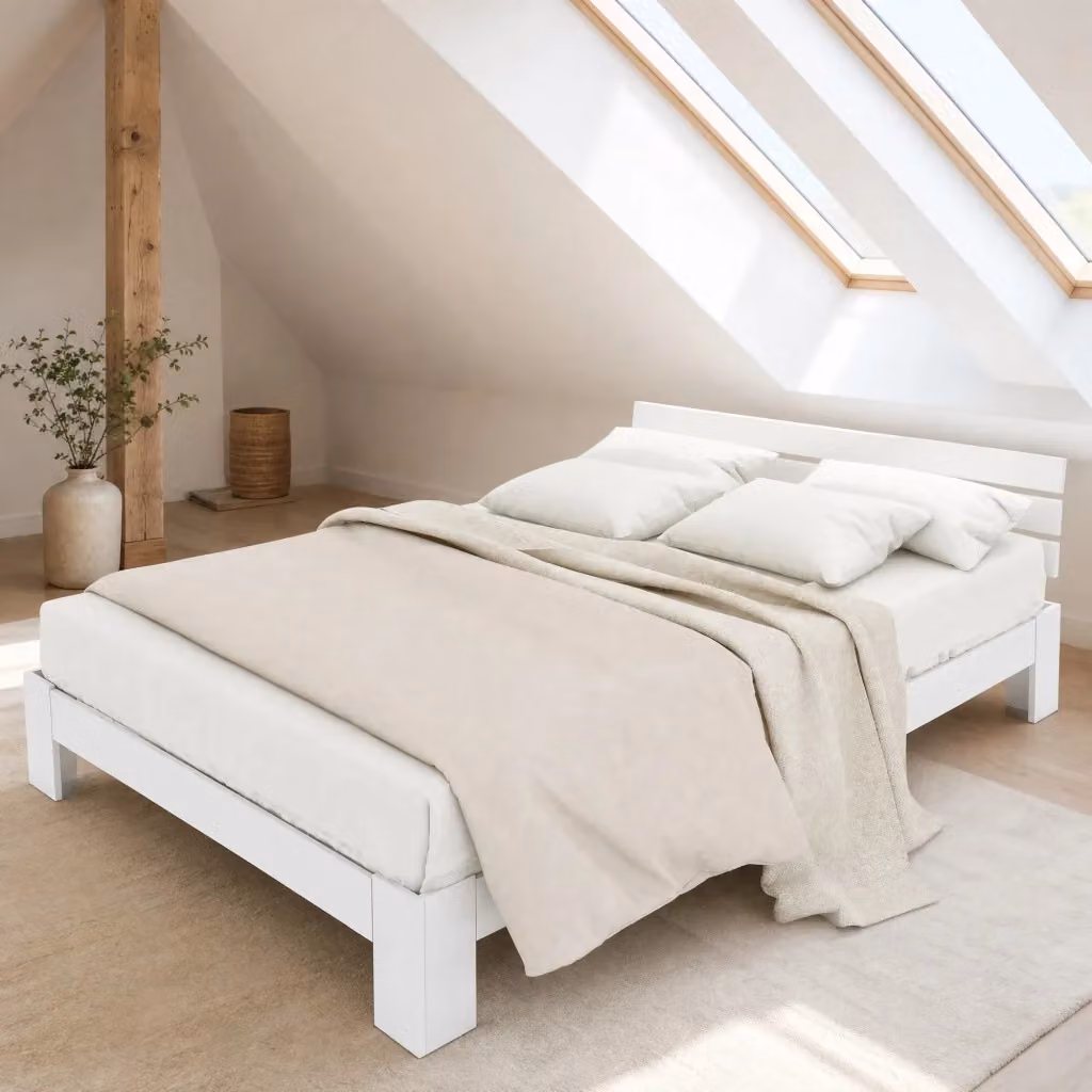 Letto matrimoniale REDOM in legno di pino bianco stile rustico L/P/H: 140 x 200 x 76,5 cm – 2