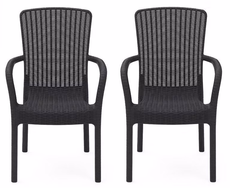 Sedia con aspetto rattan, schienale alto, disponibile nei colori nero, marrone e antracite
