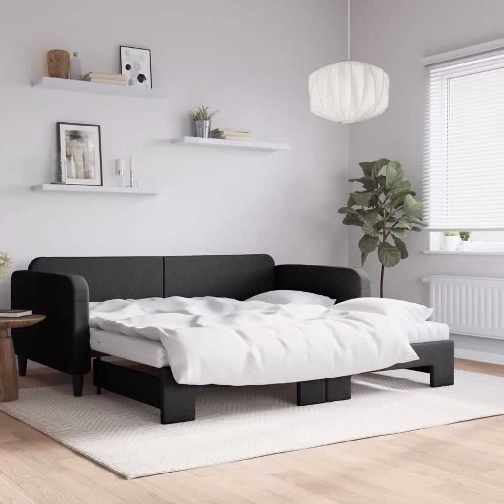 Maison Exclusive - Divano letto estraibile con materassi, nero, 100x200 cm, tessuto