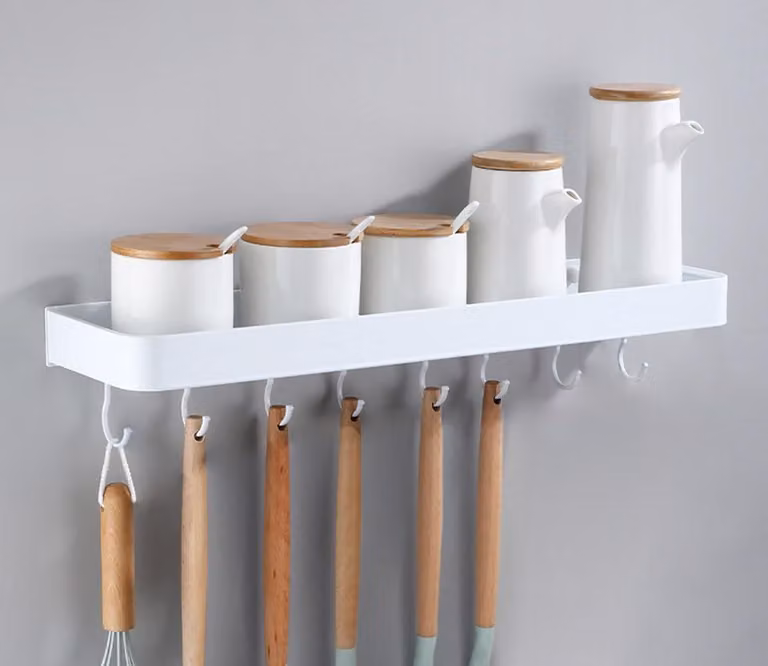 Omgoods - Scaffale metallico sospeso da parete con 6 ganci