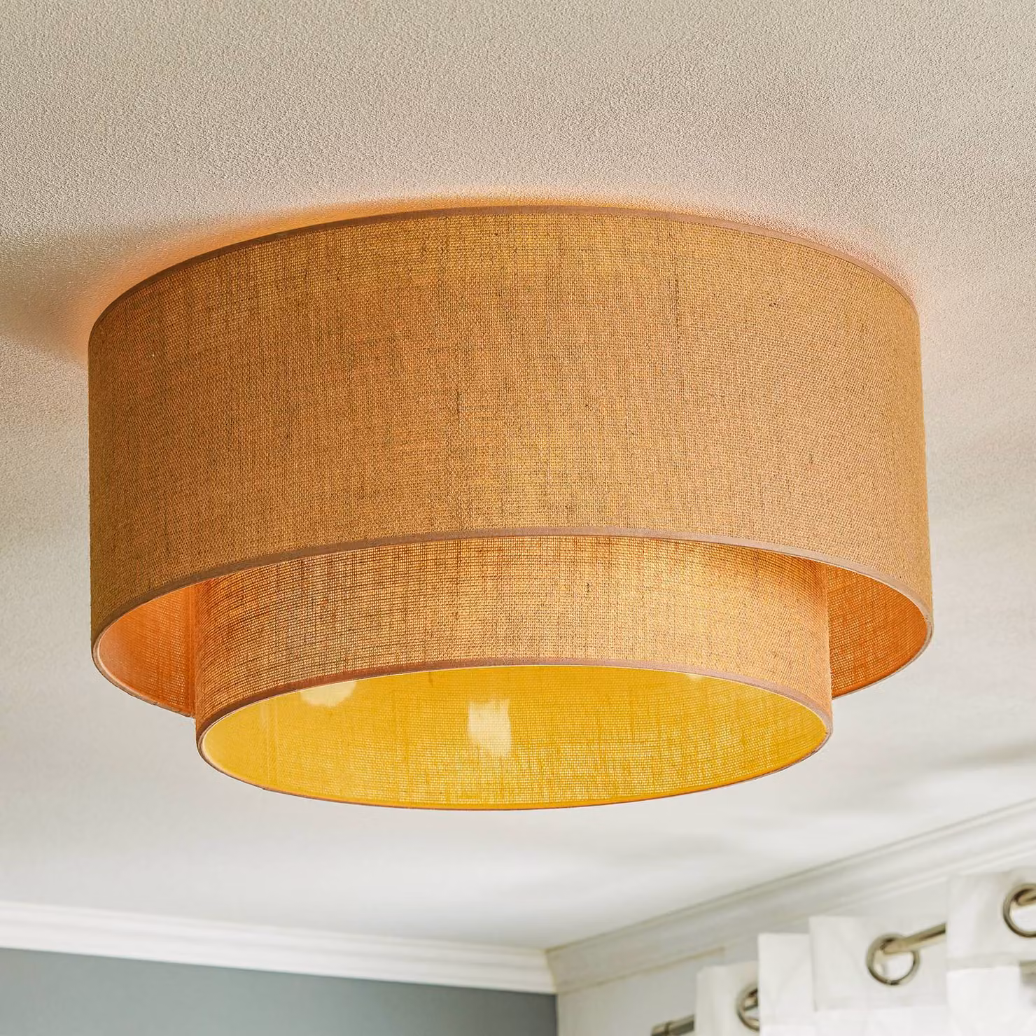 Plafoniera soffitto Boho jute Duolla, dimmerabile, Marrone / Ruggine, Soggiorno / Sala da pranzo, Tessuto / Stoffa / Seta, Campagna / Rustiche, Plafoniera