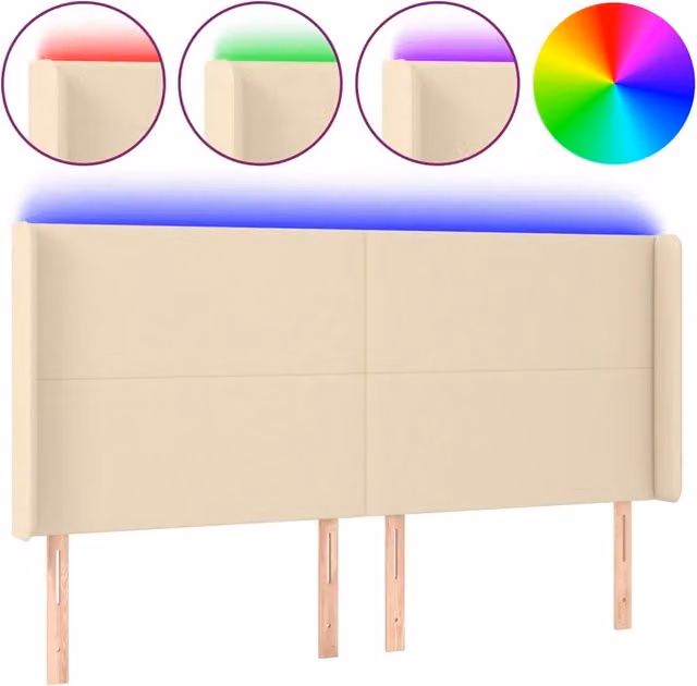 Testiera | Testata a LED Crema 203x23x118/128 cm in Tessuto