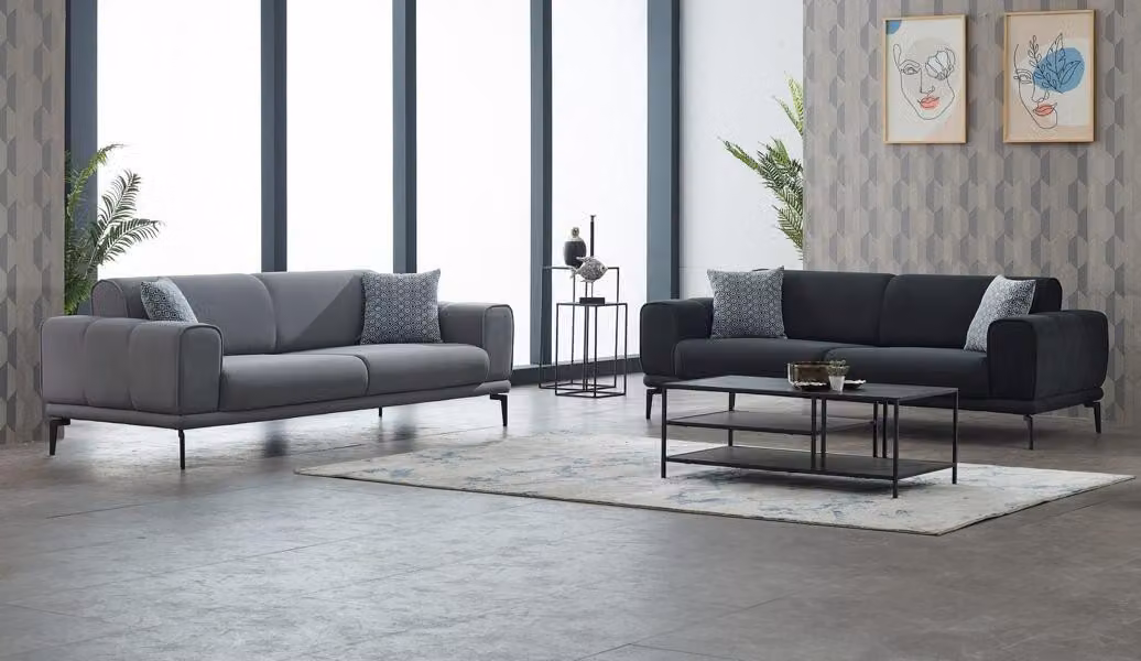 Sofagarnitur Sofas Couchen Polstersofa Dreisitzer Luxus Grau Set 2tlg