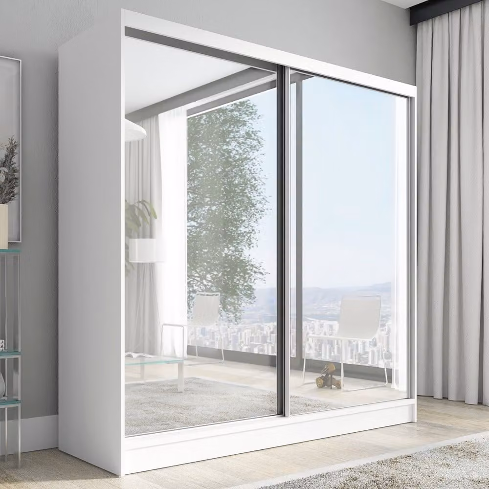 Armadio a porte scorrevoli, a 2 ante con specchio IVAR 200 cm (bianco)