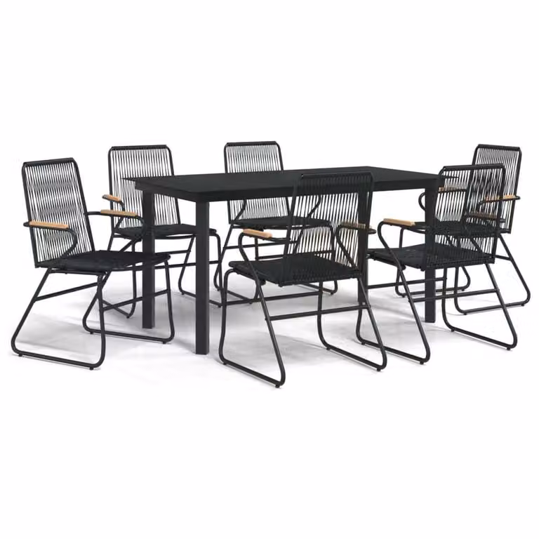 Set da Pranzo da Giardino 7 pz Nero in Rattan PVC
