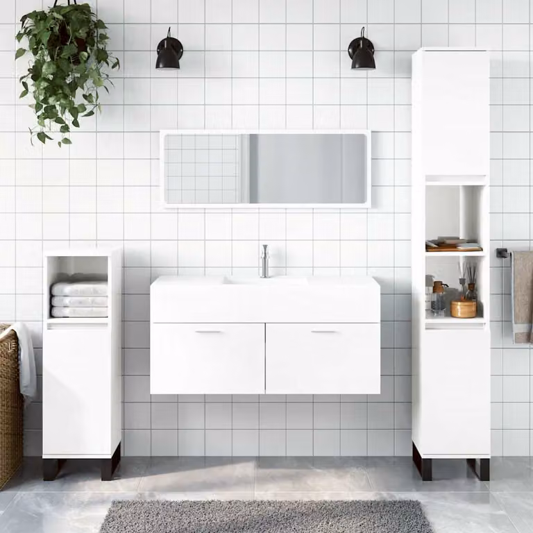 Mobile da bagno con specchio vidaXL in legno bianco lucido L: 100 cm, P: 38,5 cm, H: 46 cm