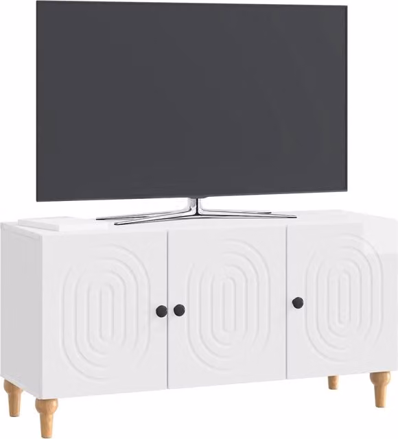 Mobile TV moderno in legno ingegnerizzato bianco lucido L: 99 cm, P: 34,5 cm, H: 50 cm – 1