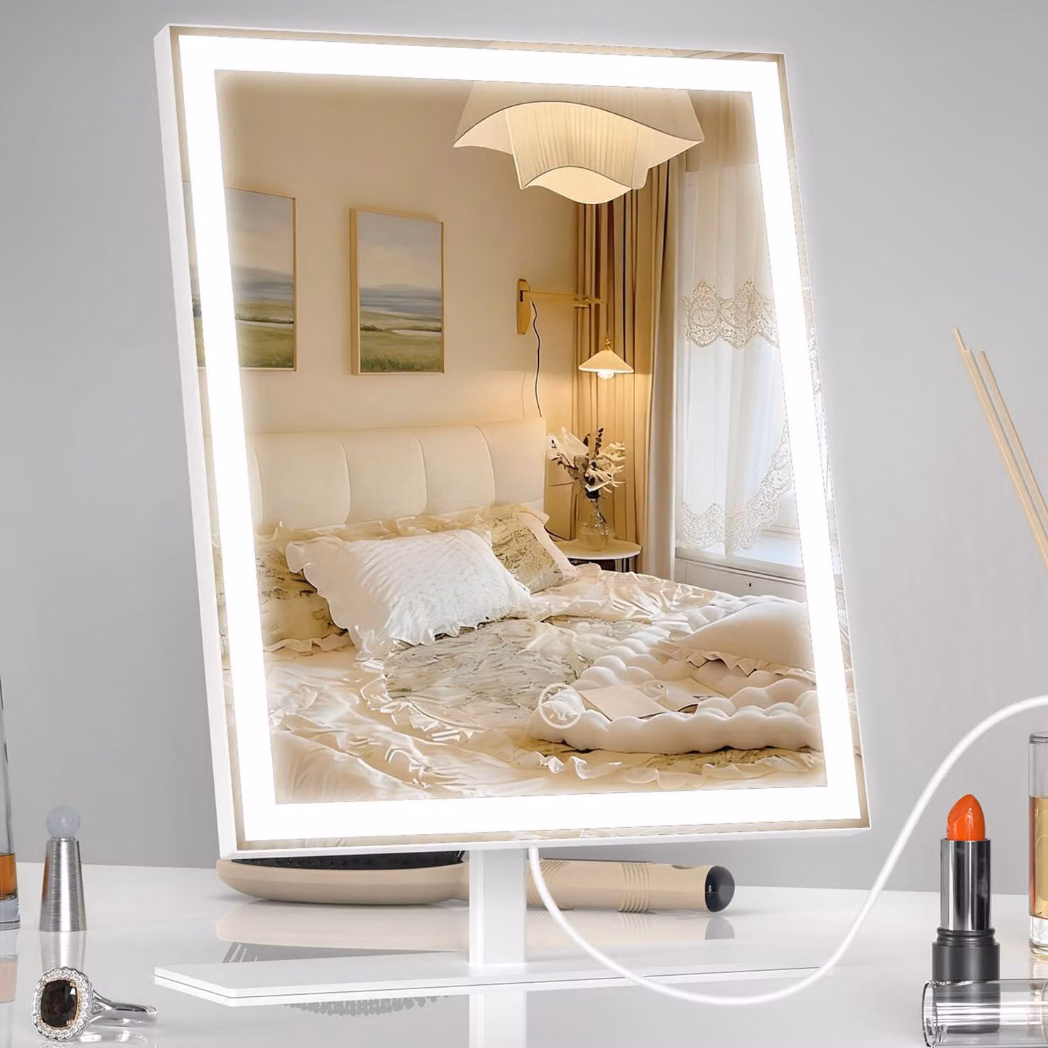 Specchio da trucco a LED con 3 modalità di illuminazione, ingrandimento 10x, dimensioni 30,5 cm, colore bianco