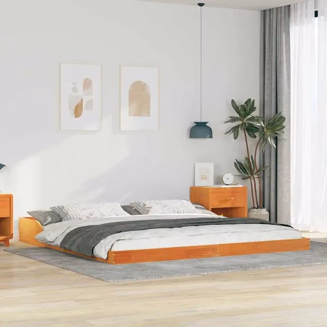 Struttura letto moderna in pino massello marrone cerato vidaXL L: 183,5 cm, P: 213,5 cm, H: 220 cm