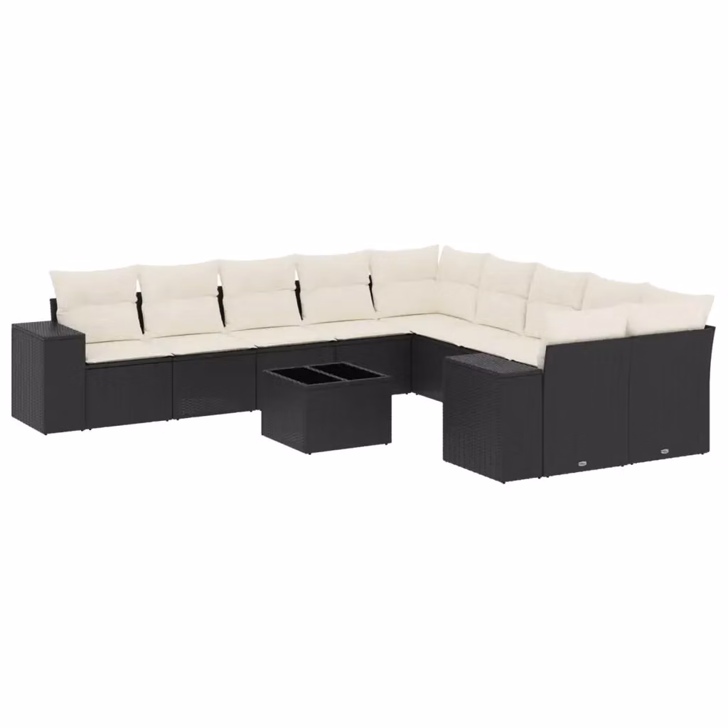 Set di Divani da Giardino vidaXL 11 Pezzi con Tavolino e Cuscini in Polyrattan Nero e Bianco – 2