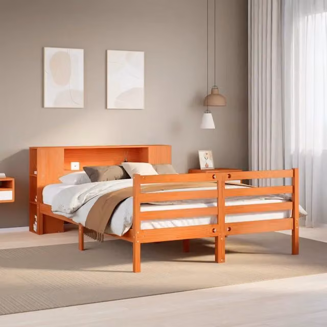 Letto Libreria senza Materasso Marrone Cera 140x200 cm in Pino 3321866