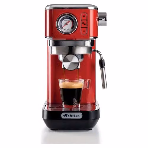 Ariete Macchina da caffè espresso Linea Moderna 1381, 1300W, 15 Bar, con Manometro e Dispositivo Cappuccino, Compatibile con Caffè in Polvere e Cialde ESE, Colore Rosso, Capacità 1,1 l – 2