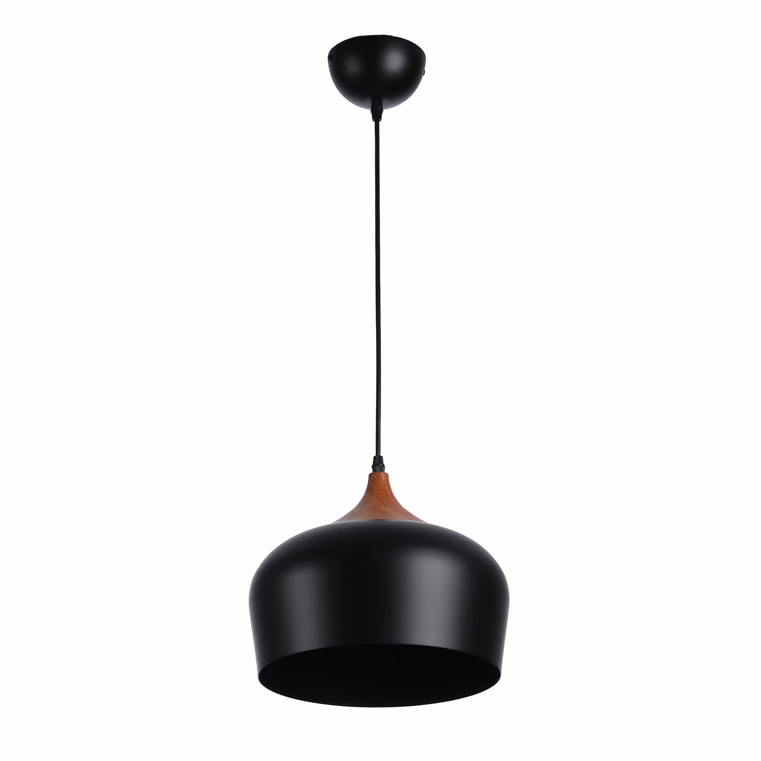 Lampada a sospensione moderna da 35 cm - fusto in legno e cupola industriale, E27, ideale per isola della cucina, sala da pranzo, soggiorno, bar o corridoio