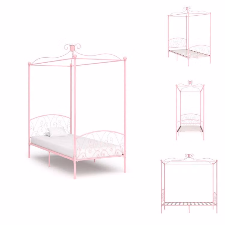 vidaXL Struttura letto a baldacchino in metallo rosa 90 x 200 cm - Letti e strutture letto