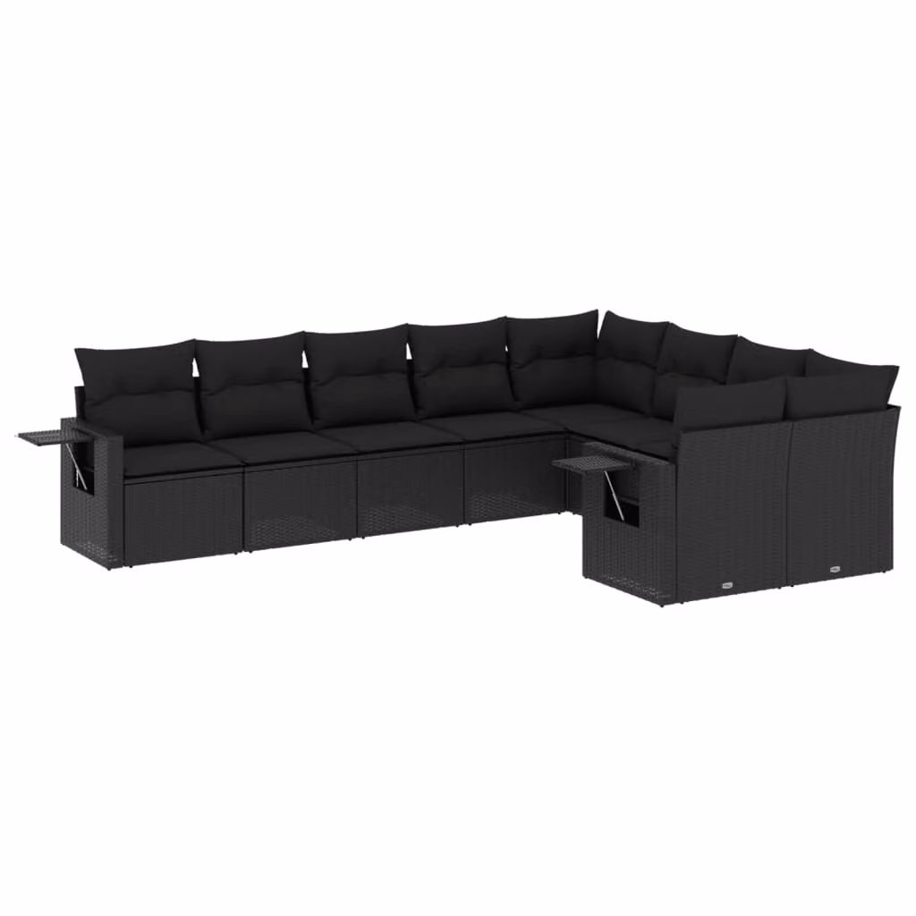 Set Divani da Giardino 9 pz con Cuscini Nero in Polyrattan