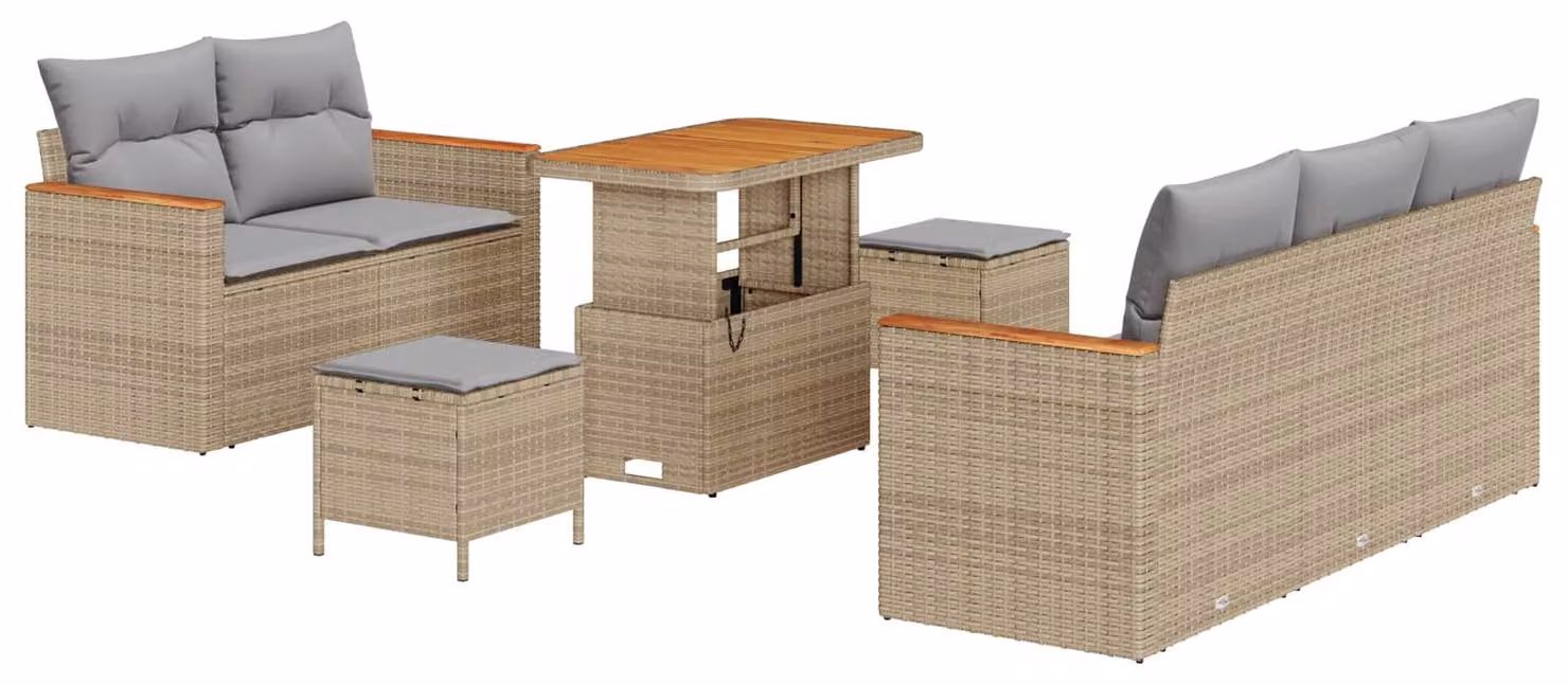 Set Divano da Giardino 8 pcs Beige polyrattan