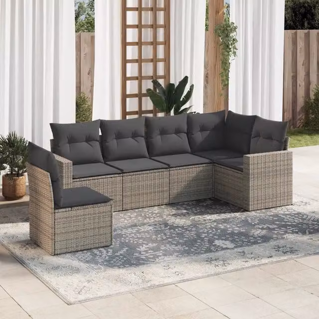 Set Divano da Giardino 6 pz con Cuscini-Sofa da Giardino-Divanetto da esterno Grigio in Polyrattan 970223