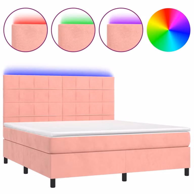 Letto a Molle con Materasso e LED Rosa 180x200 cm in Velluto