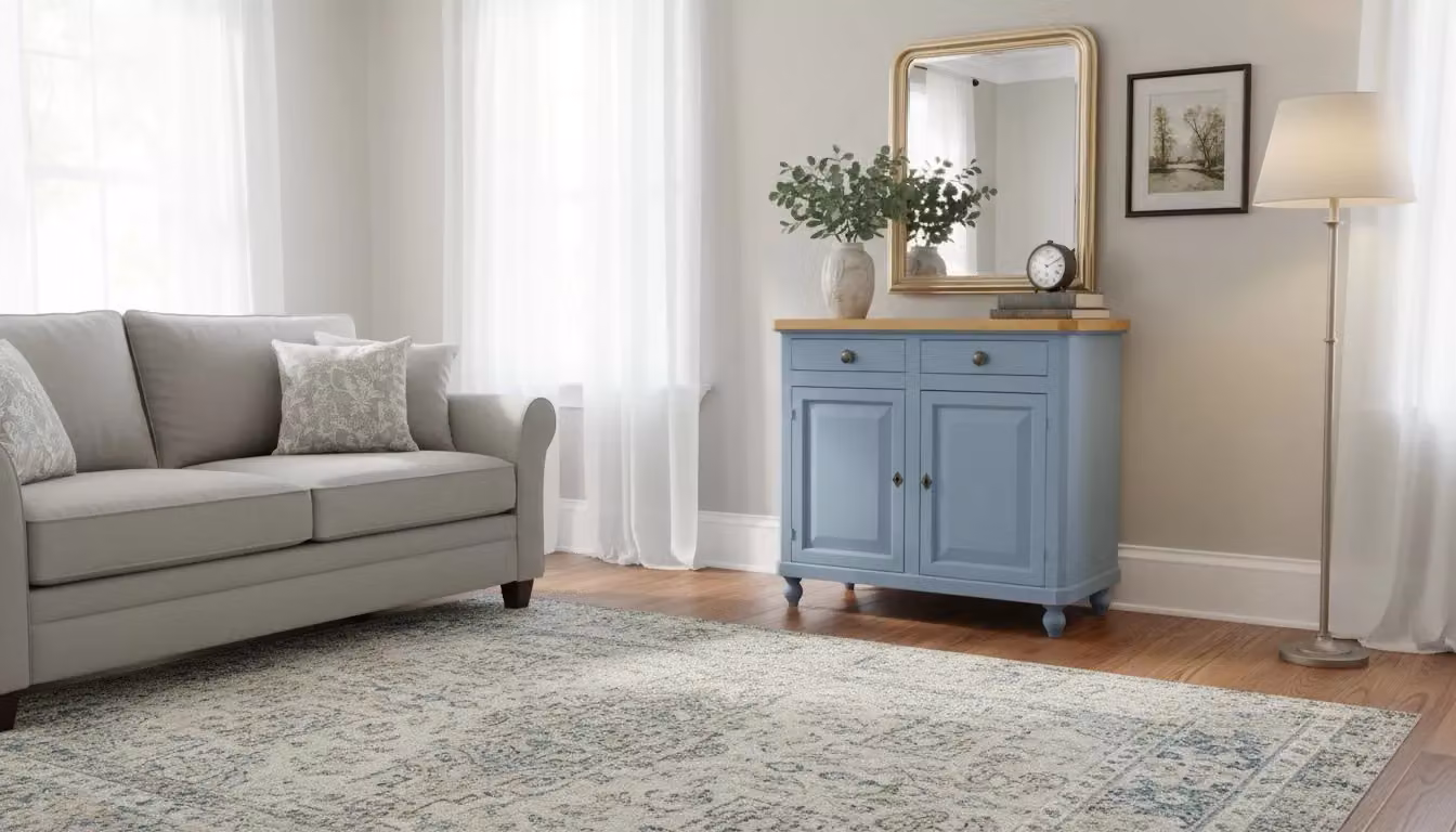 Credenza shabby chic Mobili 2G in legno di pino color carta da zucchero con 2 porte e 2 cassetti L: 104 cm, P: 43 cm, H: 98 cm – 2