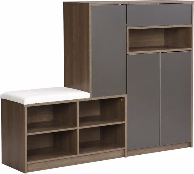 Scarpiera con panca imbottita e ripiani regolabili grigia 140x35x110 cm per ingresso e corridoio