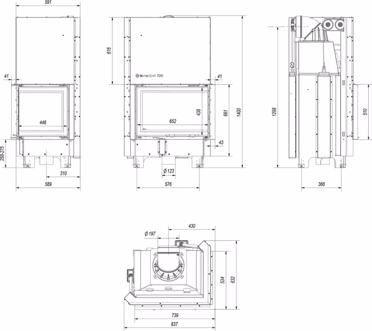 Inserto camino in acciaio KRATKI MBZ destro 13 kW Ø 200 con porta scorrevole pannellatura nera