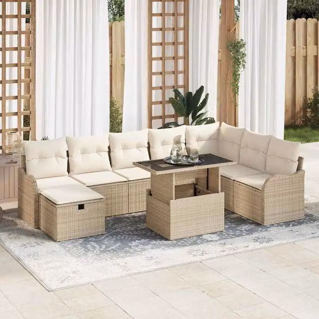 Set Divano da Giardino 9 pz Beige polyrattan 3359738