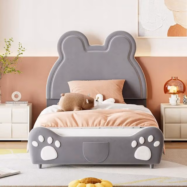 Letto per bambini imbottito - Xylo - 90x200 - Grigio