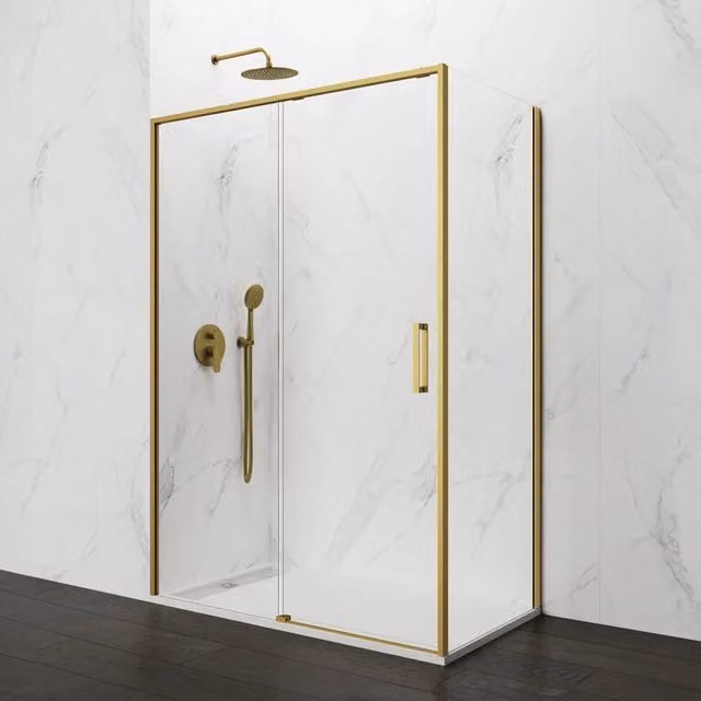 Box doccia angolare rettangolare DUCHA TWENTY con vetro trasparente e profili oro, L 150 cm x P 75 cm