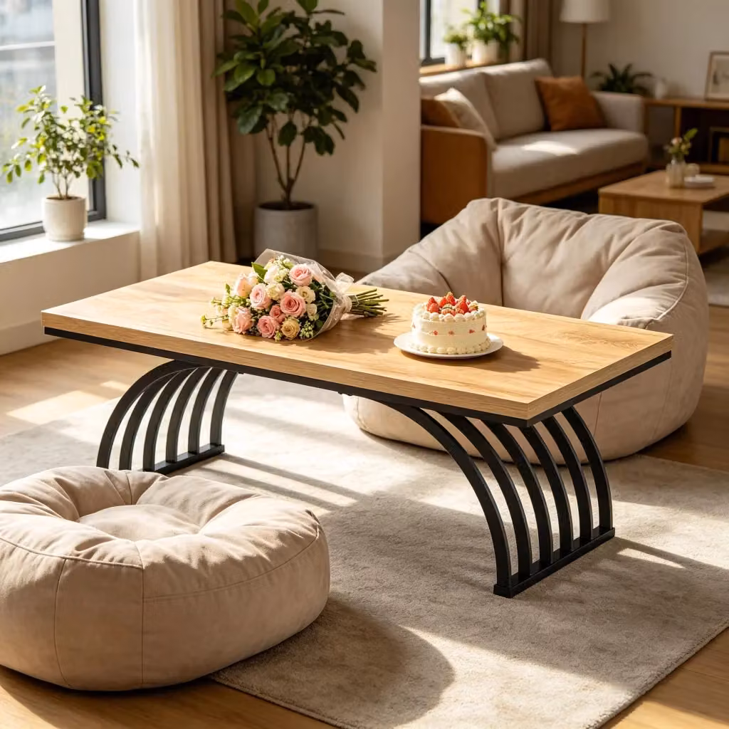 Tavolo da caffè rettangolare REDOM in metallo e legno nero e marrone, L: 120 cm – 2