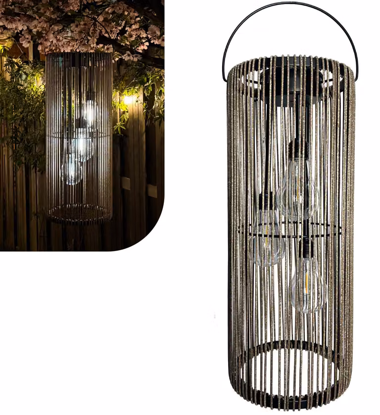 Gadgy Solarlaterne da esterno in rattan – Lampada solare LED, da appendere o da tavolo