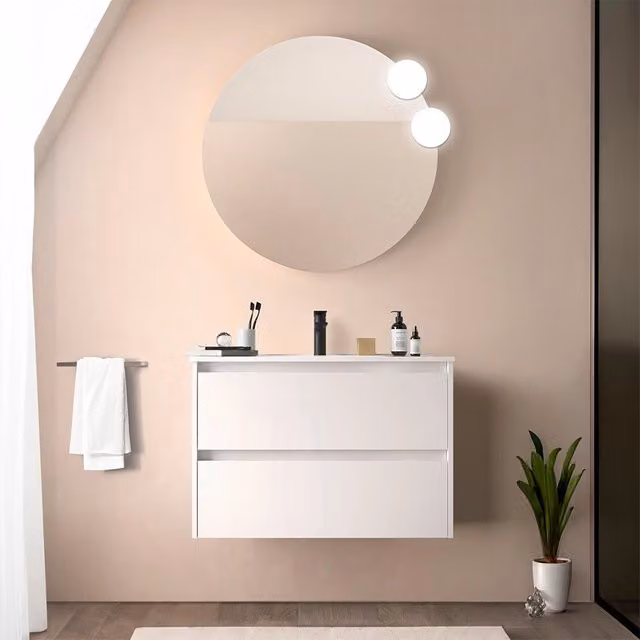 Mobile bagno sospeso Inbagno Gaya bianco lucido con lavabo ad incasso e ante con cassetti soft close