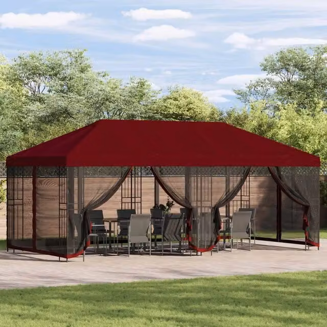 Gazebo da giardino 6 x 3 m Borgogna Poliestere e Acciaio 3375992