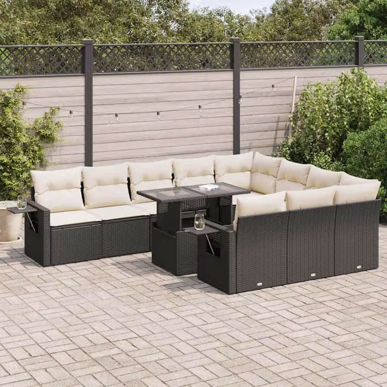 Maison Exclusive - Set Divani da Giardino 11 pz con Cuscini in Polyrattan Nero