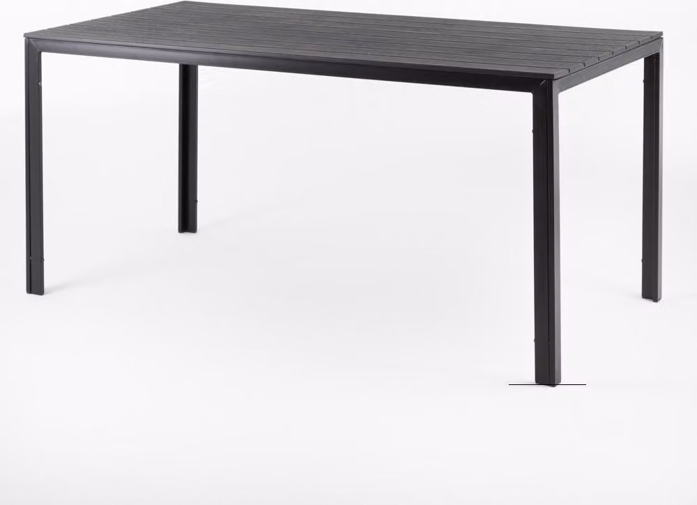 Tavolo rettangolare da esterno 156x78 cm, struttura in acciaio e doghe effetto legno, 6 posti a sedere, stile moderno per giardino o terrazza - THOMAS - Nero