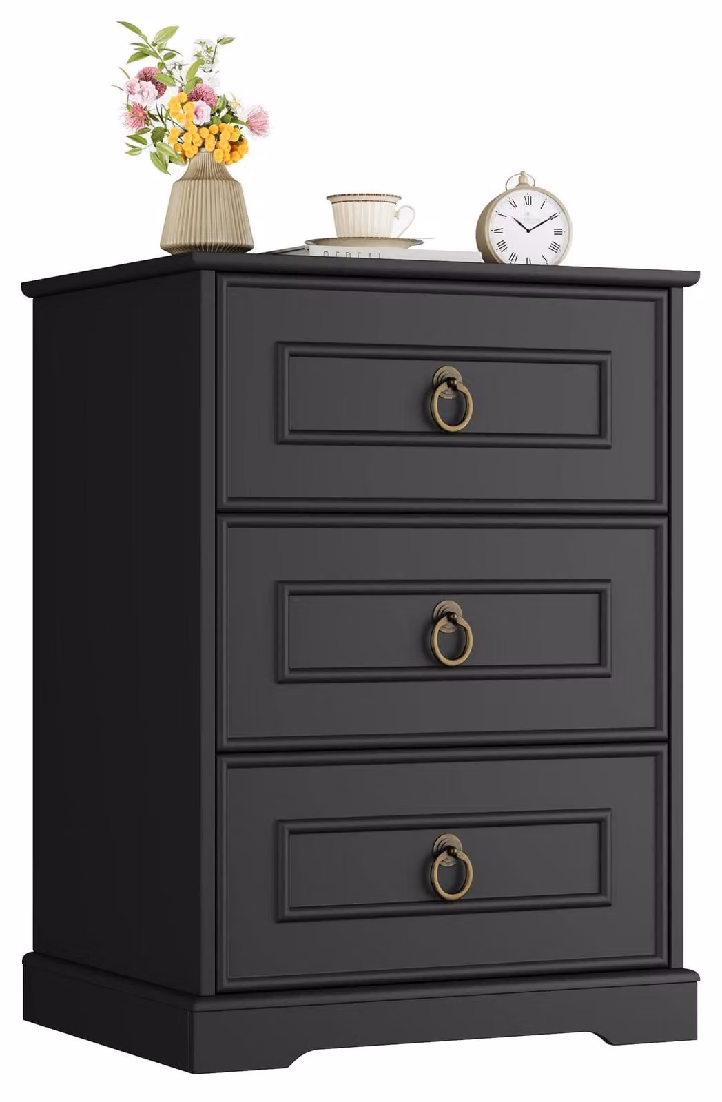 Comodino a 3 cassetti - Comodino piccolo - Legno - Design moderno - 45,5x38x64 cm - Nero
