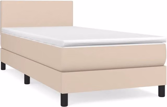 Letto singolo | Letto per adulti | Giroletto a Molle con Materasso Cappuccino 90x200 cm Similpelle