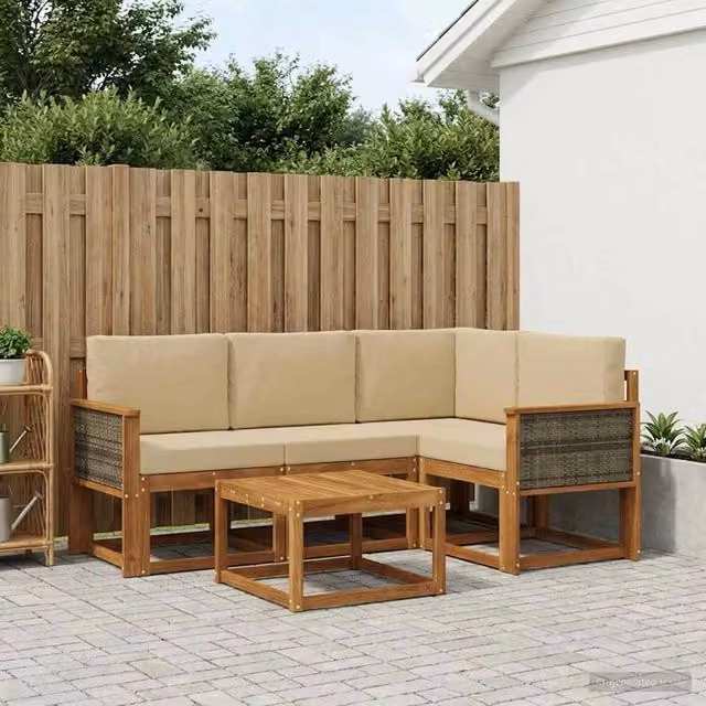 Set di divani da esterno 5 pz Naturale e Beige Poliestere 3385189