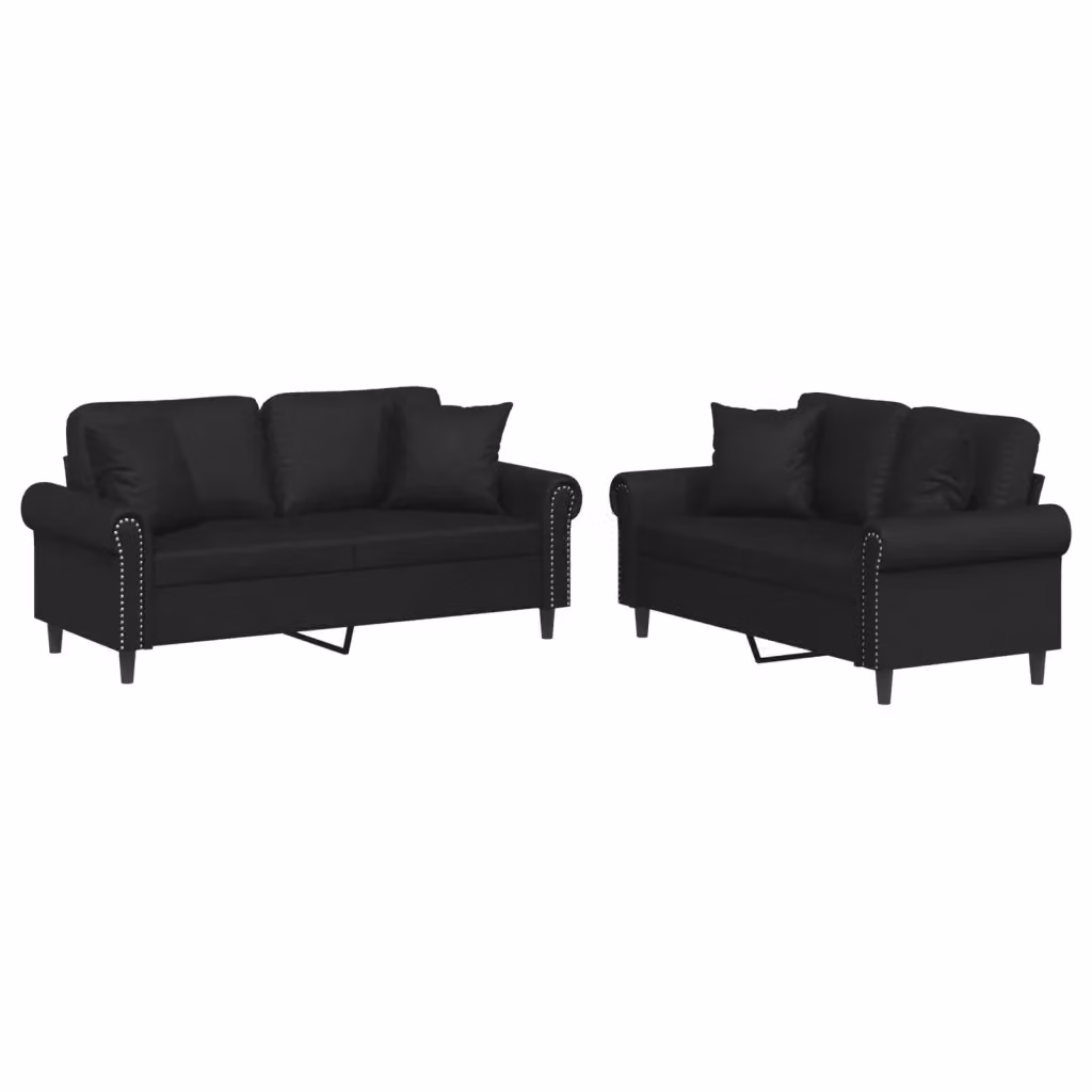 Set di 2 divani moderni vidaXL in similpelle nera con cuscini inclusi – 2