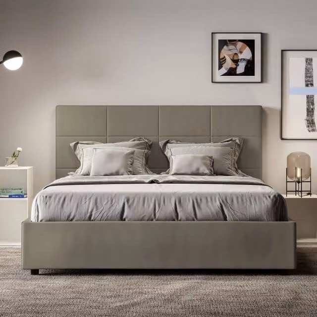 Letto imbottito Letto Matrimoniale alla Francese 150x200 cm Mika - Similpelle,Senza rete,Cappuccino