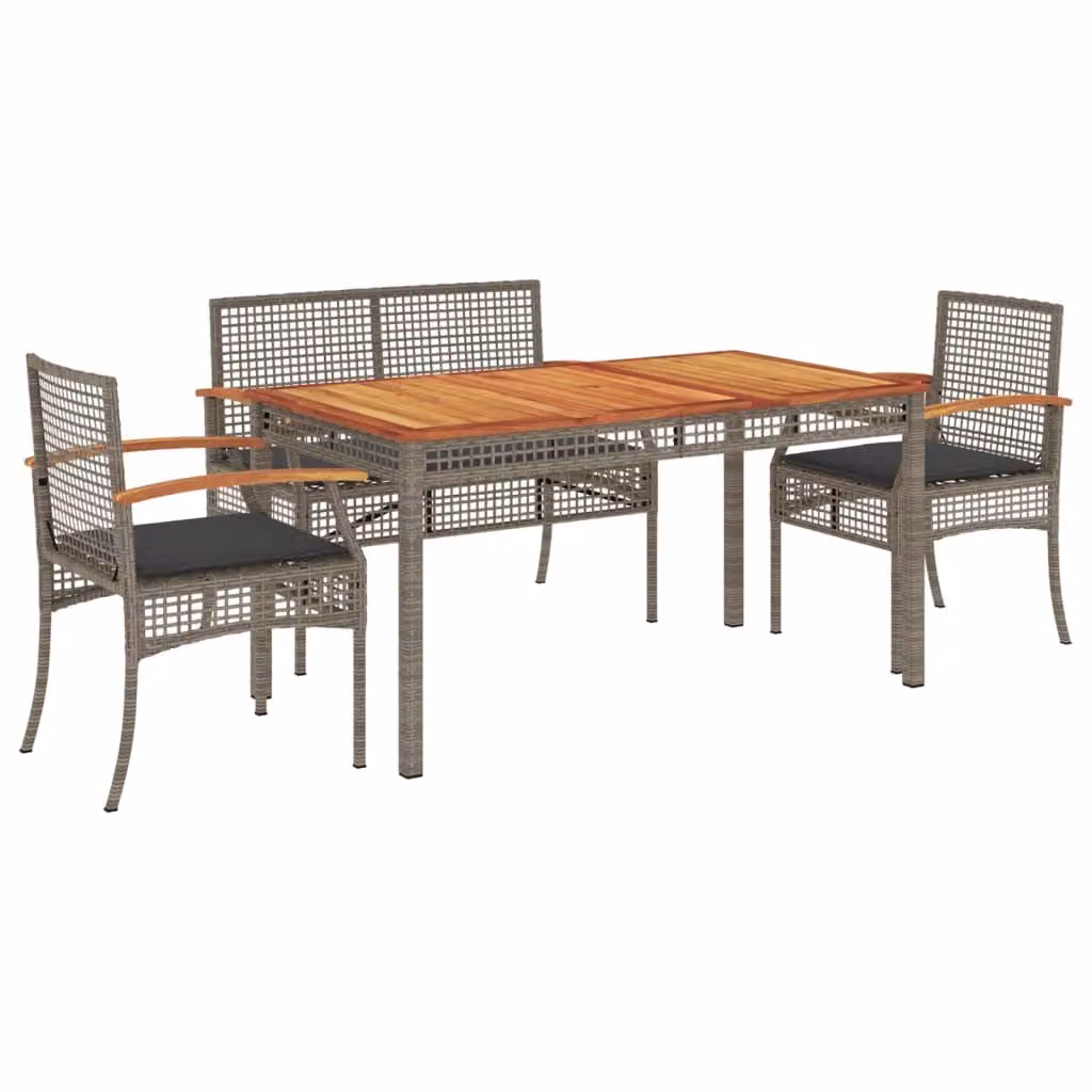 Set da Pranzo da Giardino 4 pz con Cuscini in Polyrattan Grigio
