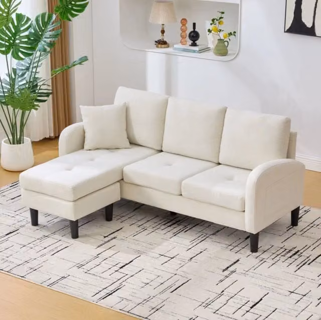 Divano angolare modulare 3 posti 166x118 cm con chaise longue beige chiaro HOMVRA