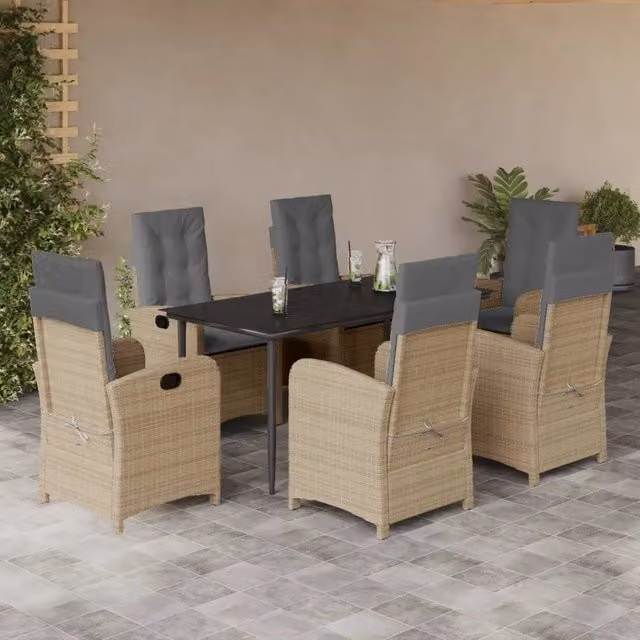 Set Pranzo da Giardino VIDAXL in Polyrattan da 7 Pezzi con Cuscini Beige e Tavolo in Vetro