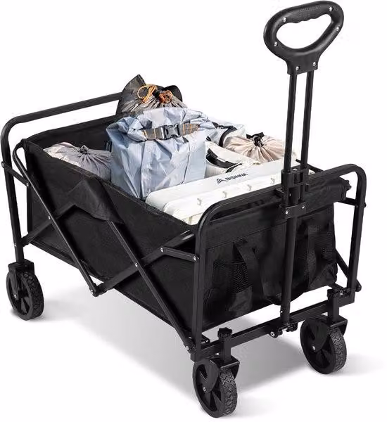 Carrello a rotelle - 60 litri - Capacità di carico: 80 kg - Maniglia regolabile - Carrello pieghevole - Compatto - Colore: nero, materiale: metallo
