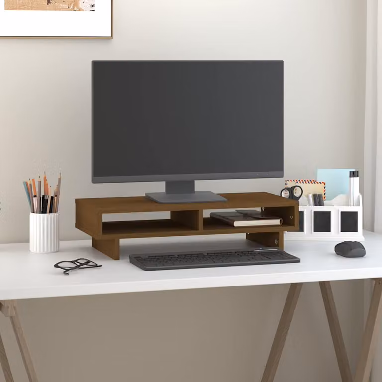 vidaXL Supporto per Monitor ambra 60x27x14 cm Legno Massello di Pino