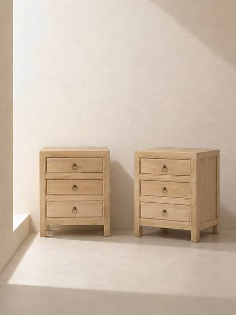 Rustic Set da 2 comodini in legno naturale 3 cassetti - Kenay Home
