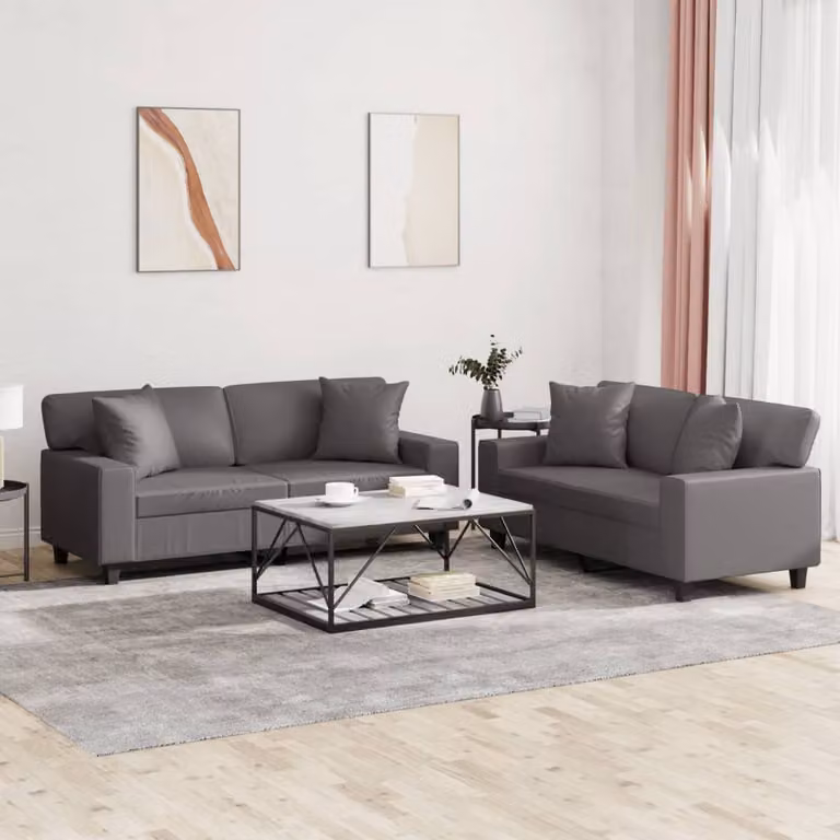 Set di 2 divani vidaXL in similpelle grigia con cuscini per soggiorno in stile moderno