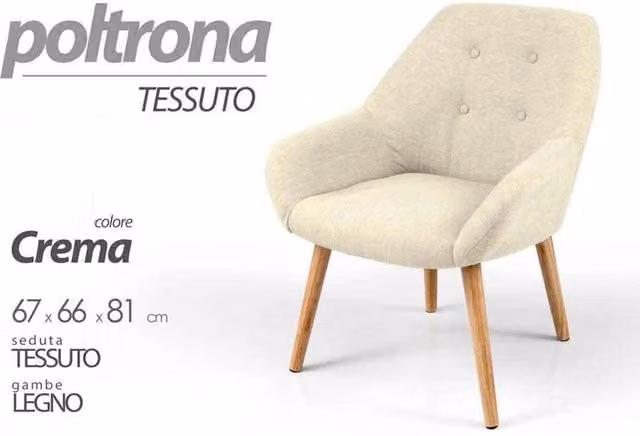 Poltrona chic tessuto da camera salotto piedi legno cm 67 x 66 x 81 h crema