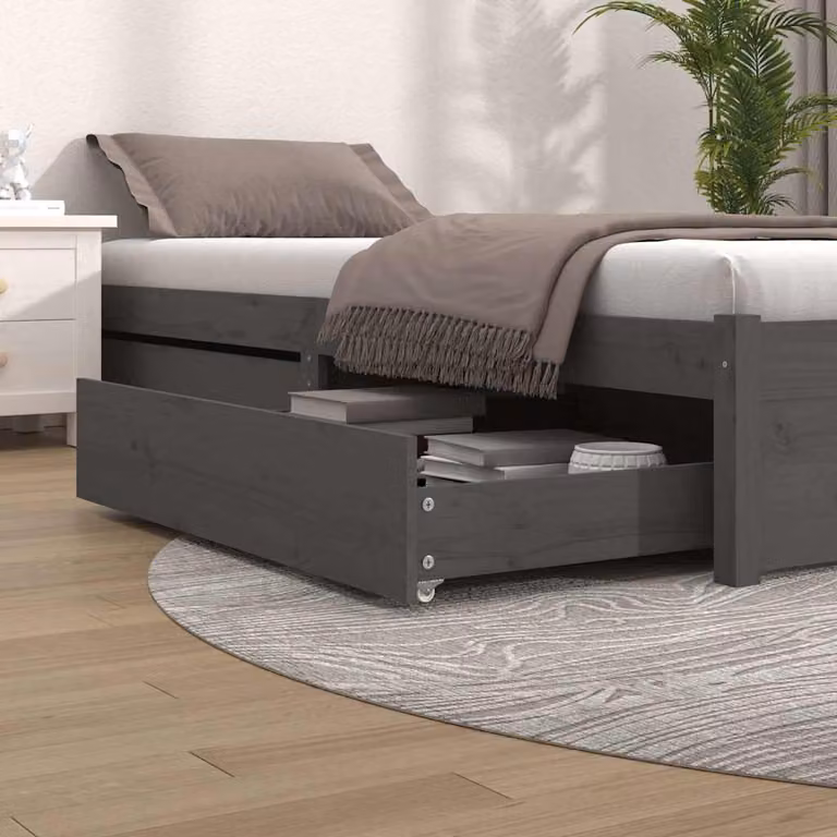 Set di 2 cassetti per letto vidaXL in legno massello di pino, colore grigio, L: 103,0 cm, P: 95,0 cm, H: 18,0 cm