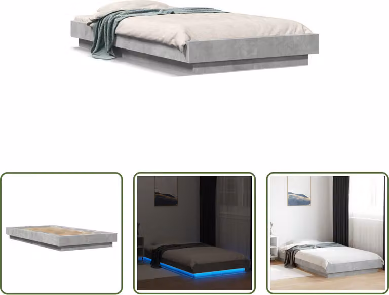The Living Store Giroletto con LED cemento grigio 75x190 cm Materiale a base di legno