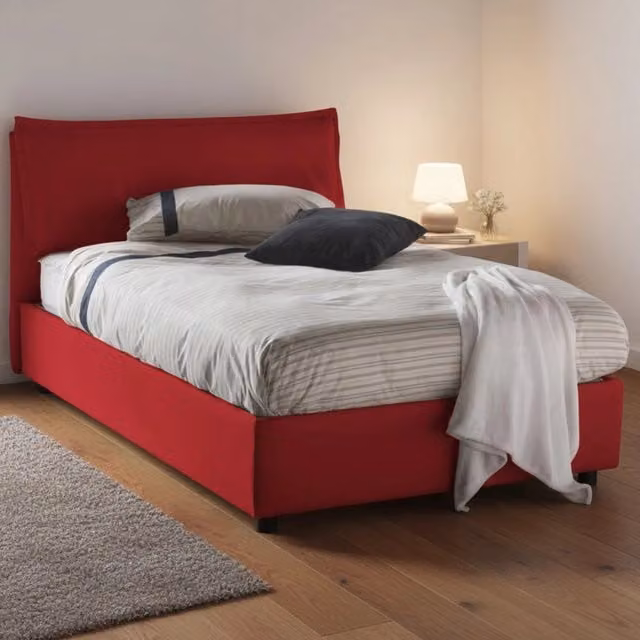 Letto Attinia Talamo Italia con Materasso Incluso, Modello Moderno in Tessuto Rosso, L/P/H: 200 x 120 x 95 cm